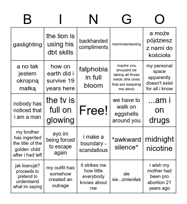 kurwa easter Bingo Card