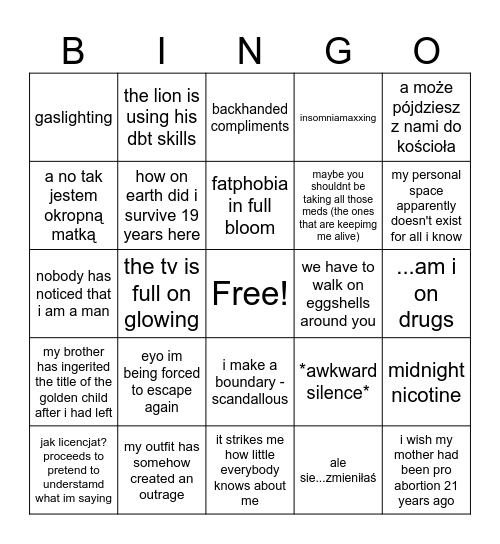 kurwa easter Bingo Card