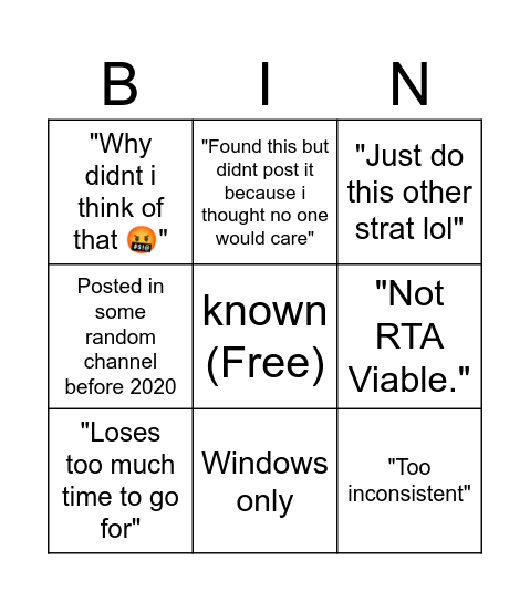 new strat bingo Card