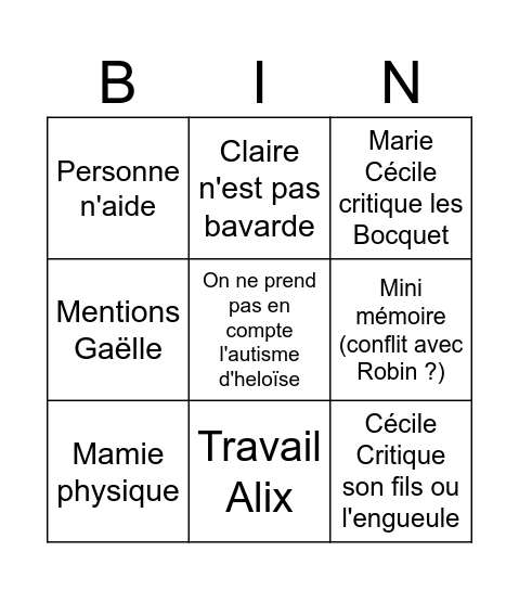Repas Bingo Card