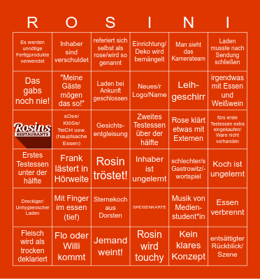 Rosins Restaurants Bingi a la Hakon Bingo Card