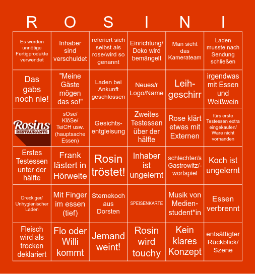 Rosins Restaurants Bingi a la Hakon Bingo Card