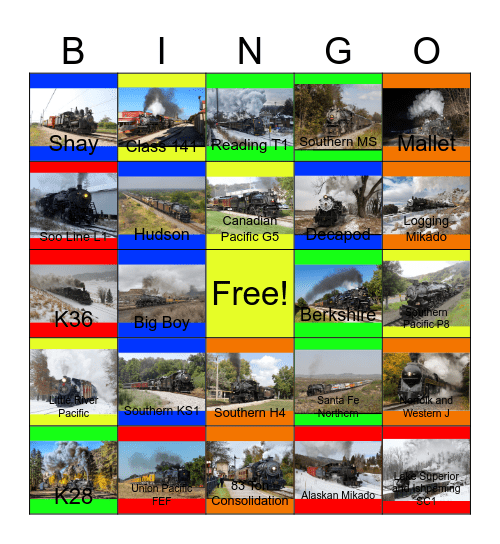 North American Steam Engines that I would like to fix one day Bingo Card