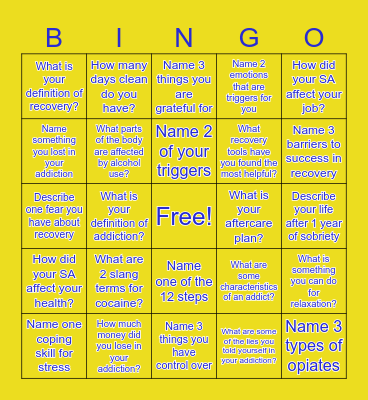 Recovery Bingo! Bingo Card