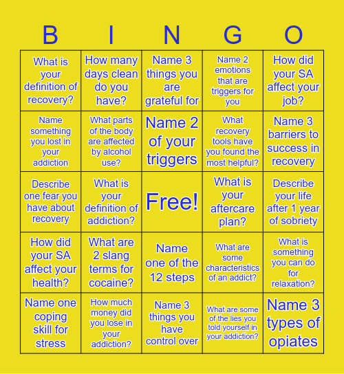 Recovery Bingo! Bingo Card