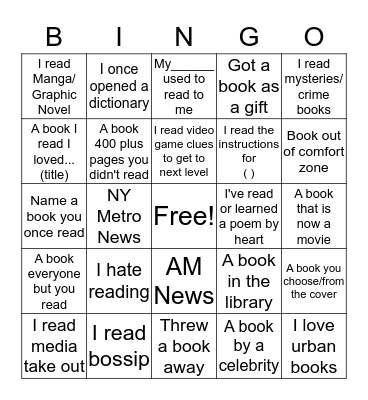 I READ/I DON'T READ BINGO Card