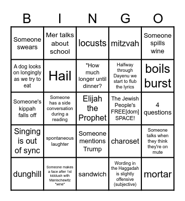 Passover Seder BINGO! Bingo Card