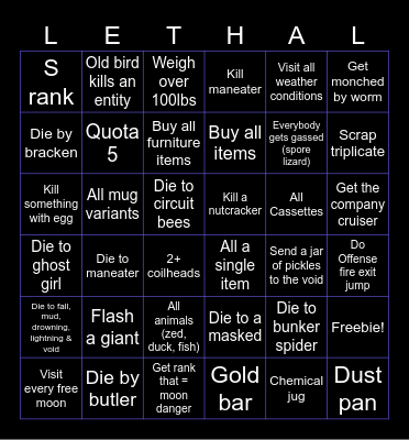 Lethal company Multiplayer bingo Card