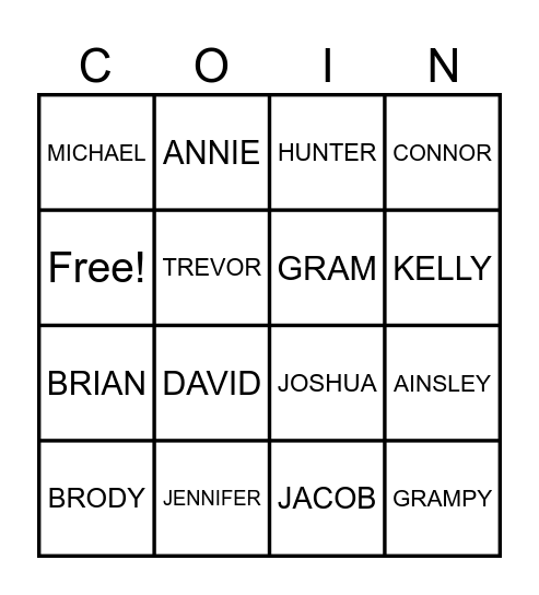 FAMILY Bingo Card