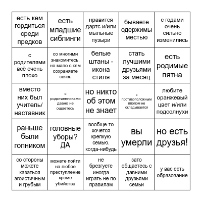 Цезарь Цеппели бинго Bingo Card