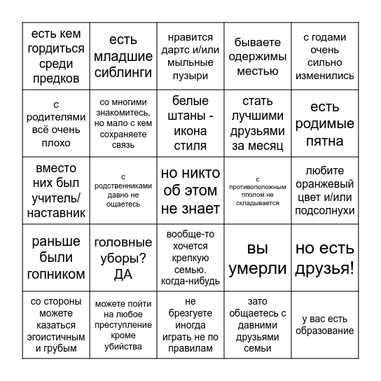Цезарь Цеппели бинго Bingo Card