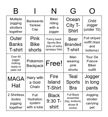 Rock Creek Park Weekend Jogger Bingo Card