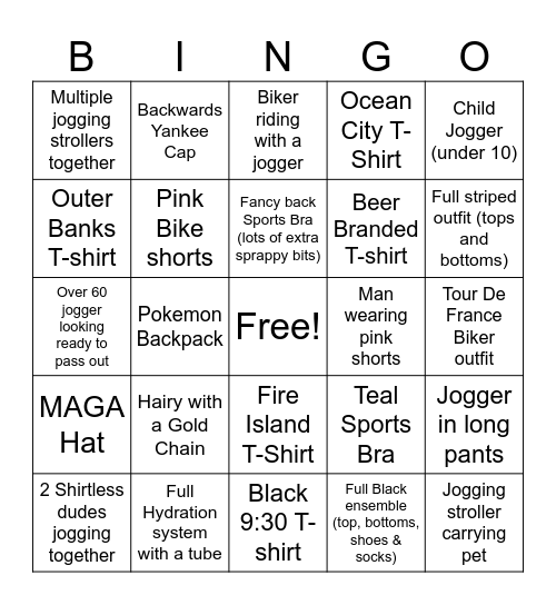 Rock Creek Park Weekend Jogger Bingo Card