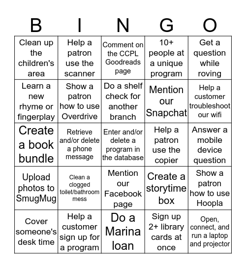 Children's Info Bingo Week 1/23/2017 Bingo Card