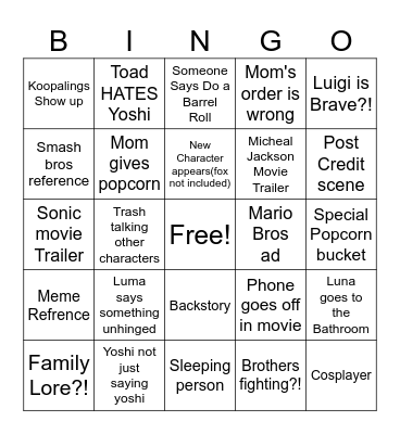 Mario Galaxy Bingo Card