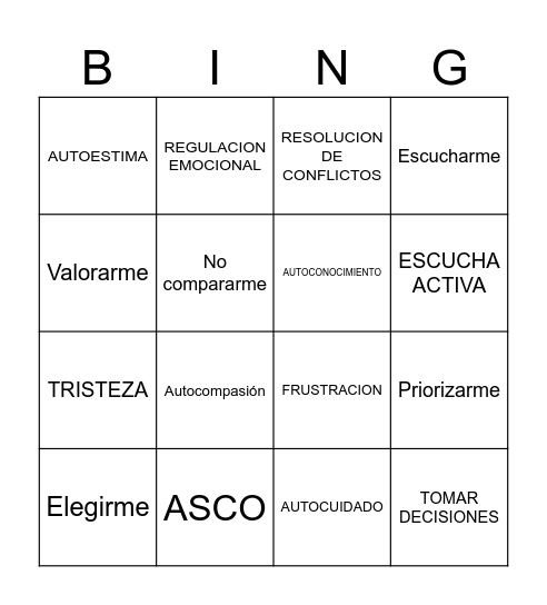 SOCIOEMOCIONAL Bingo Card
