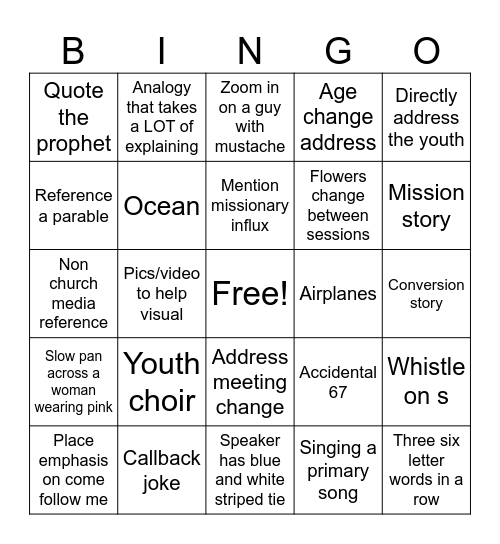 General conference spring 2026 Bingo Card