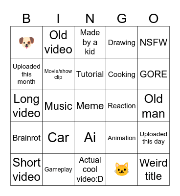 Petit tube bingo (AKA yt videos with no views Bingo Card