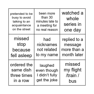 Habits Bingo Card