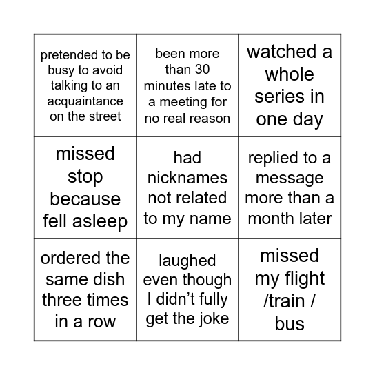 Habits Bingo Card