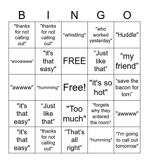 Untitled Bingo Card
