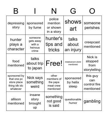 Papa meat bingo Card