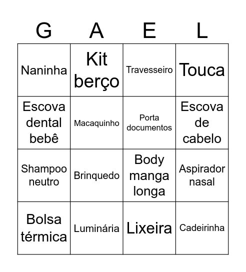 BINGO!!   CHÁ DO GAEL Bingo Card