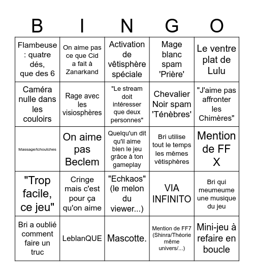 Bri sur FF X-2 Bingo Card