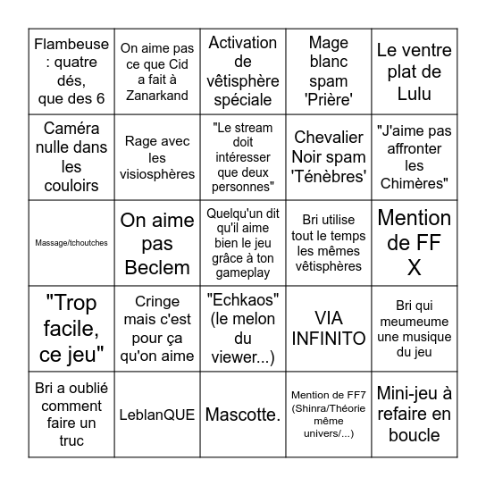 Bri sur FF X-2 Bingo Card