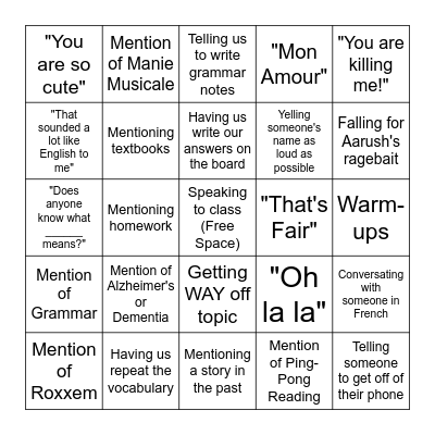 Madame Rimmasch Bingo 4/6-4/10 Bingo Card