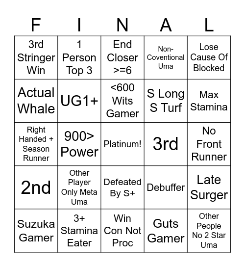 CM Final Bingo Card