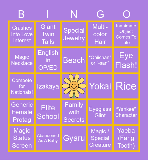 Anime Episode 1 Bingo Card