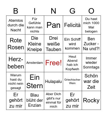 Schlager Bingo - Ein Stern - Bingo Card