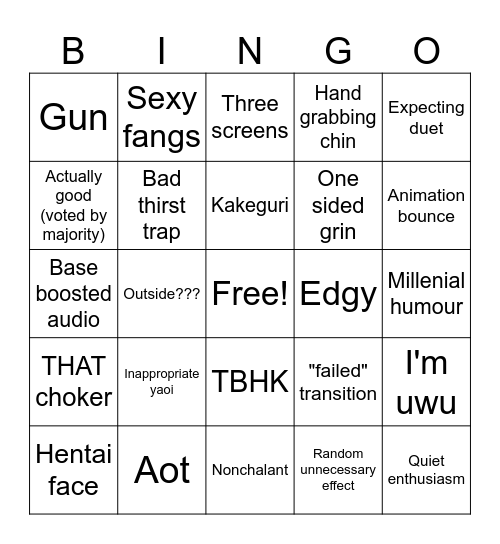 2020 Cosplay tiktok bingo Card