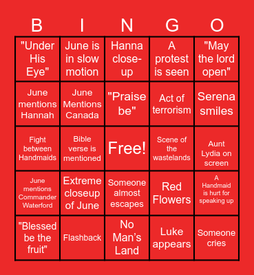 THE HANDMAID'S TALE BINGO Card