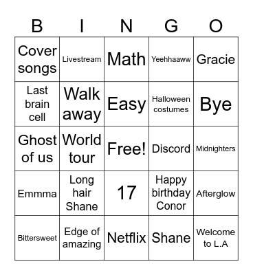Midnight til morning Bingo Card