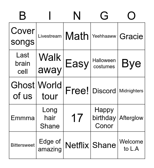 Midnight til morning Bingo Card