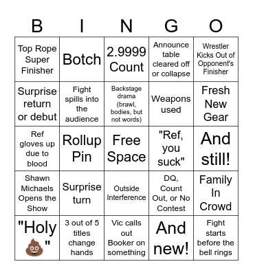 NXT Stand & Deliver Bingo Card