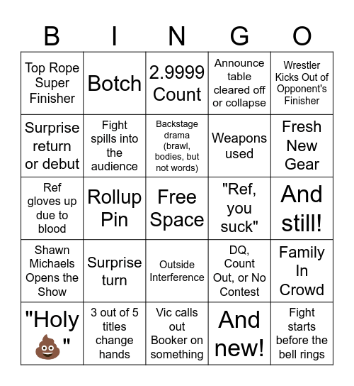 NXT Stand & Deliver Bingo Card