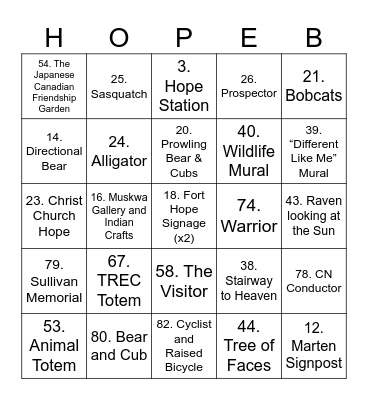 Hope Sculptures & Art Bingo Card