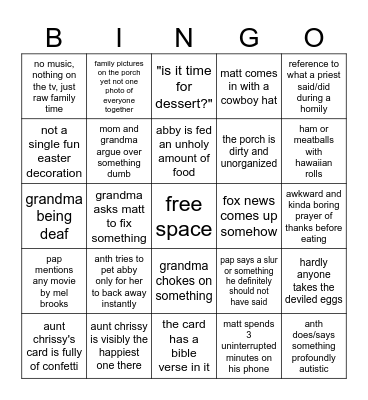 Easter 2026 Bingo Card