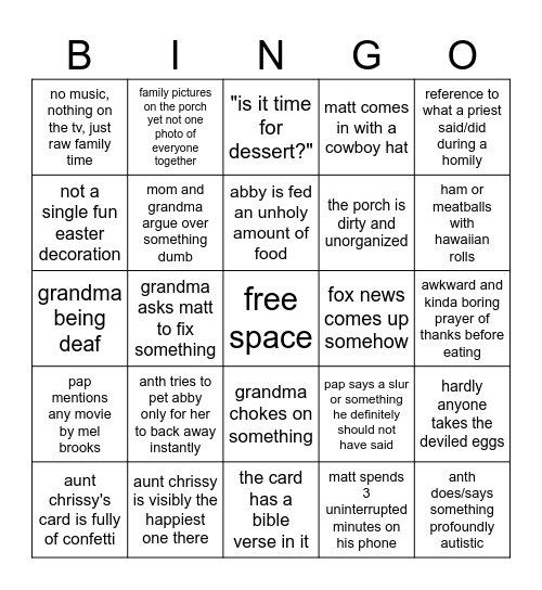 Easter 2026 Bingo Card