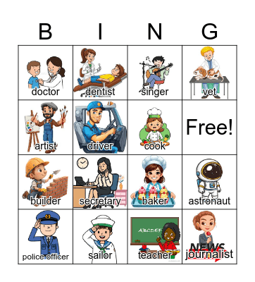 Professions and occupations Bingo Card