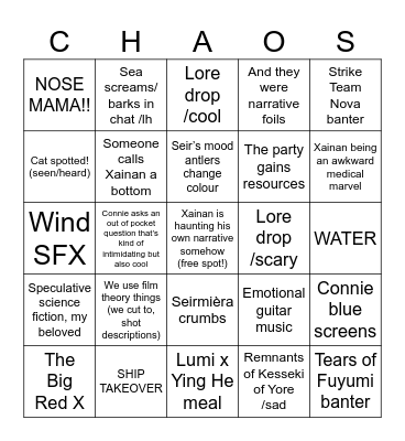 Transplanar CHAOS A4 E19-20 Bingo Card