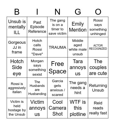 Criminal Minds BINGO Card