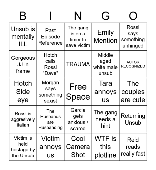 Criminal Minds BINGO Card