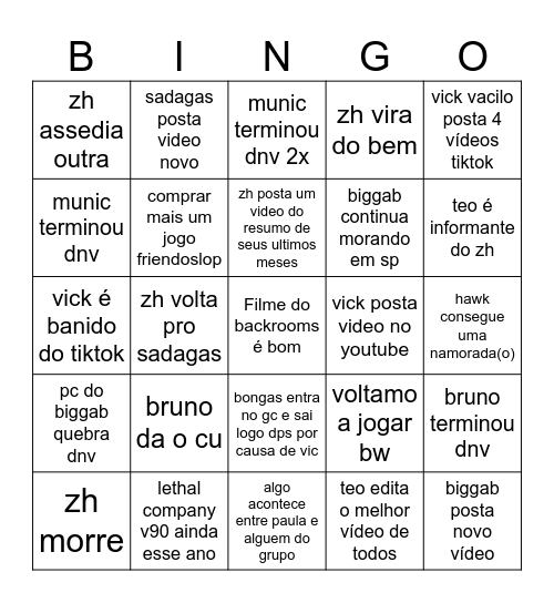 bingo sadagas 2026 Bingo Card