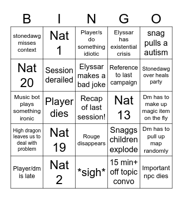 DND BINGGOOOOOOO Bingo Card