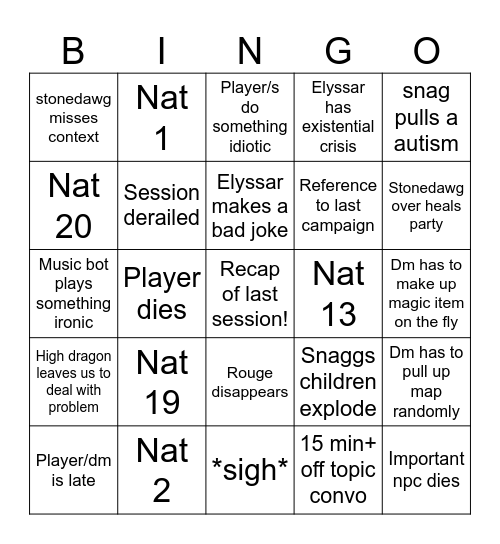 DND BINGGOOOOOOO Bingo Card