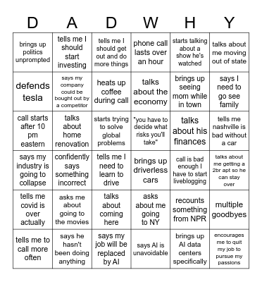 dad phone call bingo Card